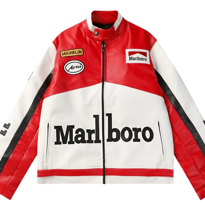 White Marlboro Leather Racing Jacket