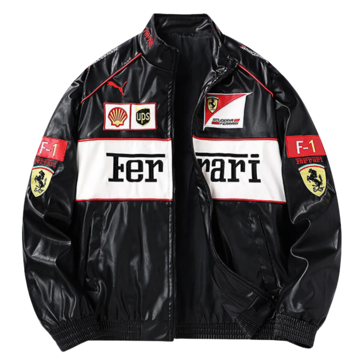 White Ferrari Leather Racing Jacket