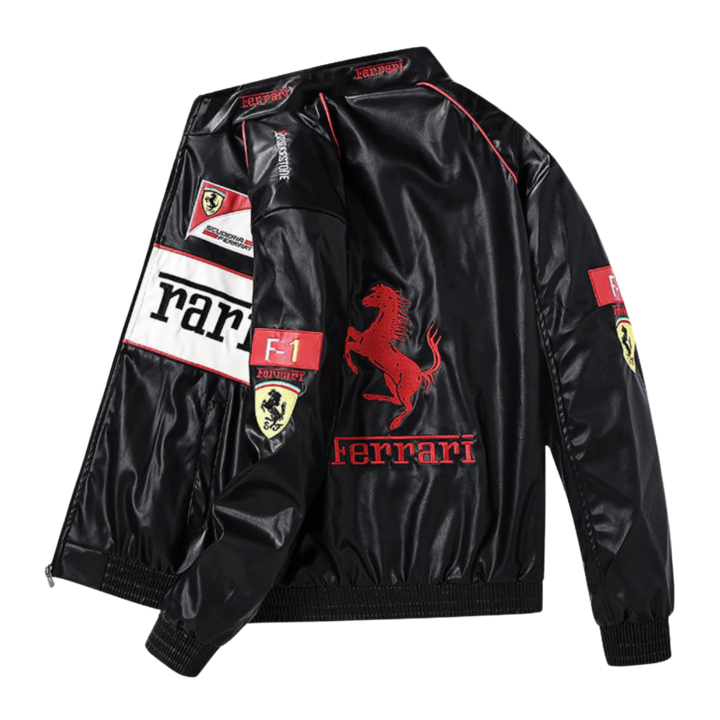 Alternative view of White Ferrari Leather Racing Jacket